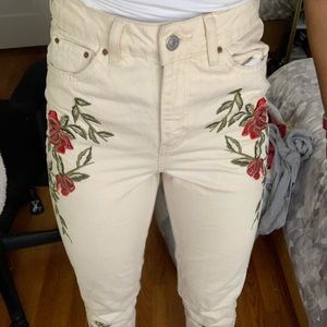 cream red rose mom jeans